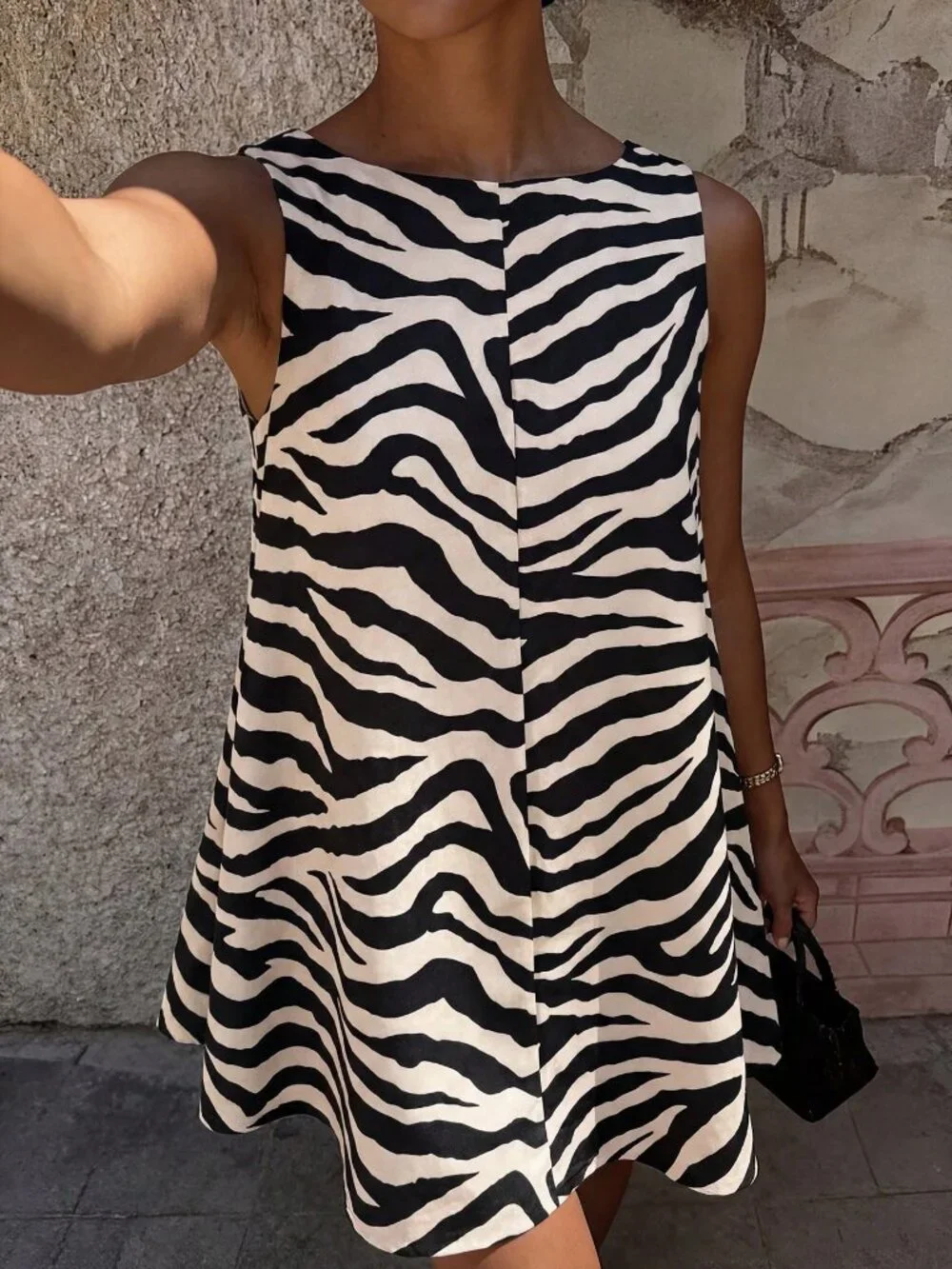 Brown Casual Women's Polka Dot Round Neck Elegant Mini A-Line Dress